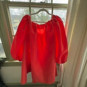Bold Red Off-Shoulder Puff-Sleeve Mini Dress